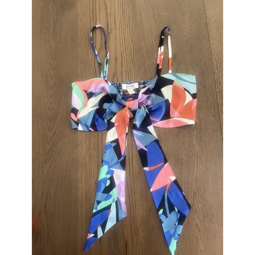Privy Colorful Patterned Tie Front  Crop Top  Size S